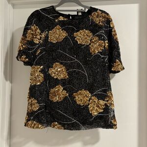 ASOS Sequin Black & Gold Top Blouse Size 4